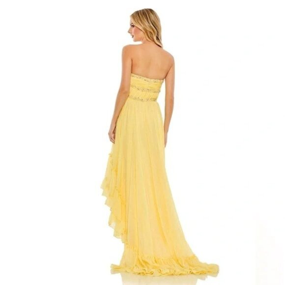 Mac Duggal Beaded Ruffle High Low Yellow Gown in Lemon Yellow Sizes 4 & 6 - Picture 14 of 14